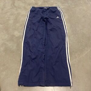 Adidas Mens Navy Blue White 3-Stripe Mesh Lined Windbreaker Track Pants Medium